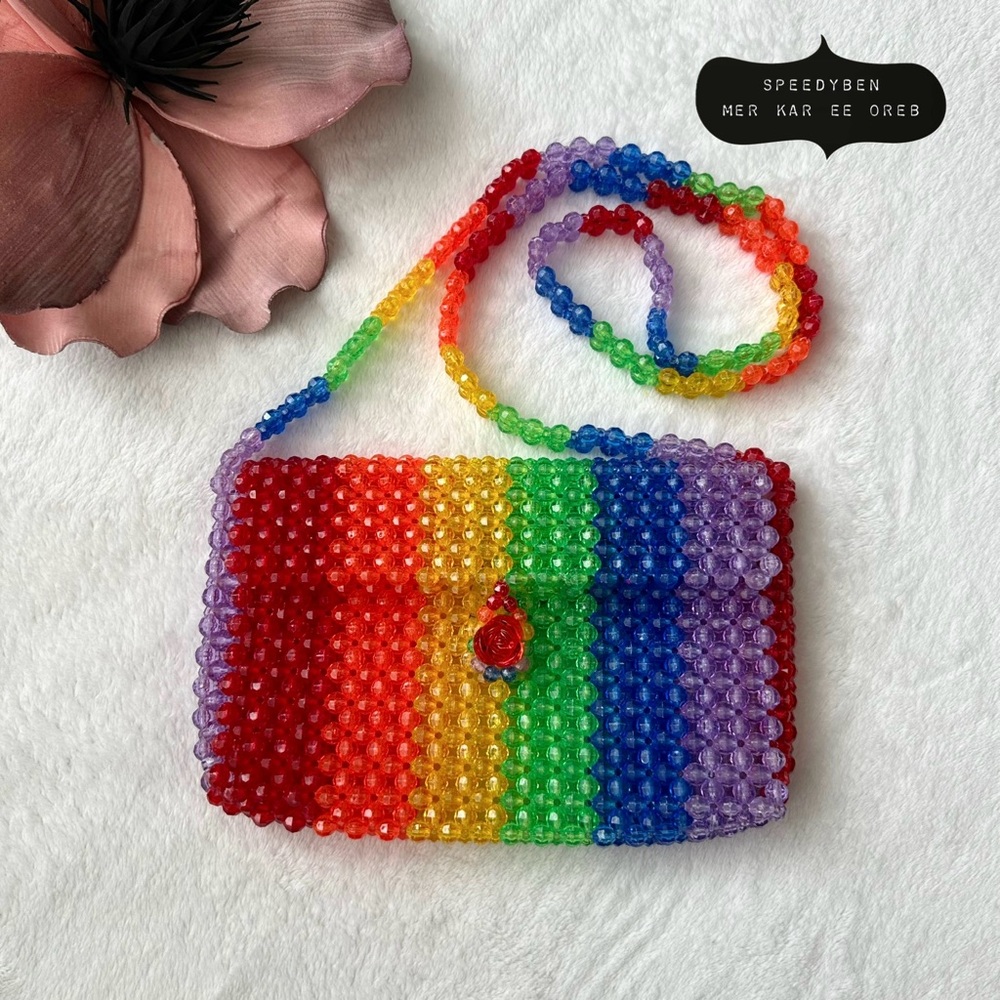 Susan Alexandra Multi Rainbow Beaded Crossbody